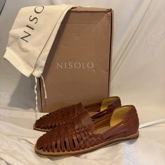 Nisolo Huarache Sandals Mens 10.5 Brandy Brown Woven Leather Slip On PE202405 Men main image 4